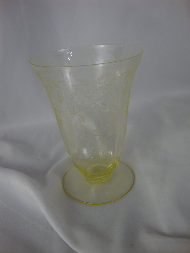 Vintage Heisey Glass Yellow Floral Crystal Pedestal Tea Glass