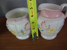 Load image into Gallery viewer, Antique Hobnail Milk Glass Creamer and Sugar and Waste Bowl Table Set
