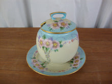 Load image into Gallery viewer, Antique Handpainted Floral 3 Piece Marmalade Lidded Jar with Underplate
