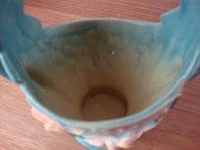 Load image into Gallery viewer, Vintage Roseville Pottery 383-7 Blue Magnolia Handled Basket
