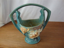 Load image into Gallery viewer, Vintage Roseville Pottery 383-7 Blue Magnolia Handled Basket
