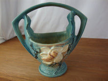 Load image into Gallery viewer, Vintage Roseville Pottery 383-7 Blue Magnolia Handled Basket
