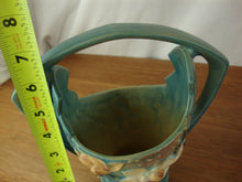 Load image into Gallery viewer, Vintage Roseville Pottery 383-7 Blue Magnolia Handled Basket
