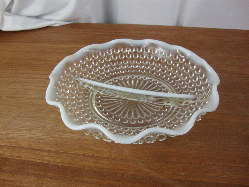 Vintage Fenton Moonstone Divided Serving Bowl Dish