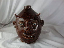 Load image into Gallery viewer, Marvin Bailey Folk Art Pottery Brown Mottled Devil Horn Beady Eyed Ugly Face
