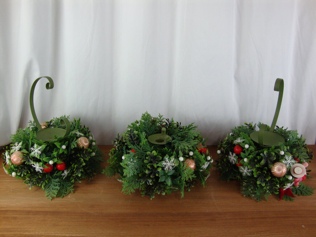 MCM Faux Greenery Ornament Holders and Candleholder Table Set