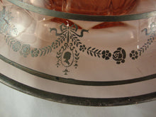 Load image into Gallery viewer, Antique Pink Depression Glass with Silver Cameo Floral Border Console Bowl
