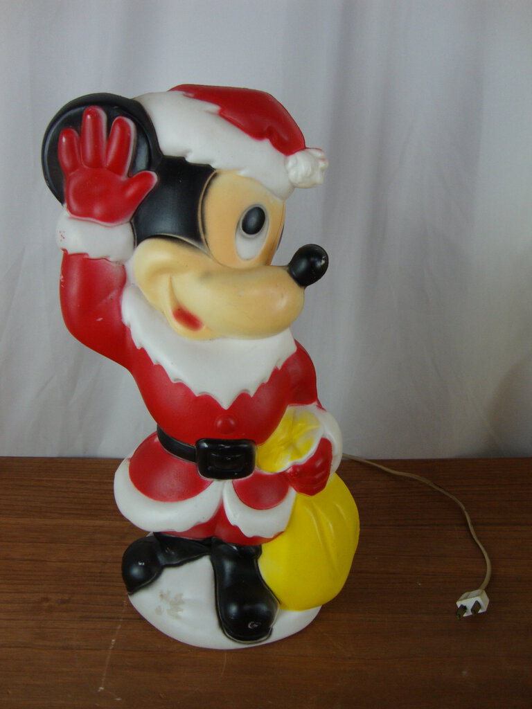 Vintage Disney Christmas Waving Mickey Mouse Santa Empire Small Lighted Blow Mold