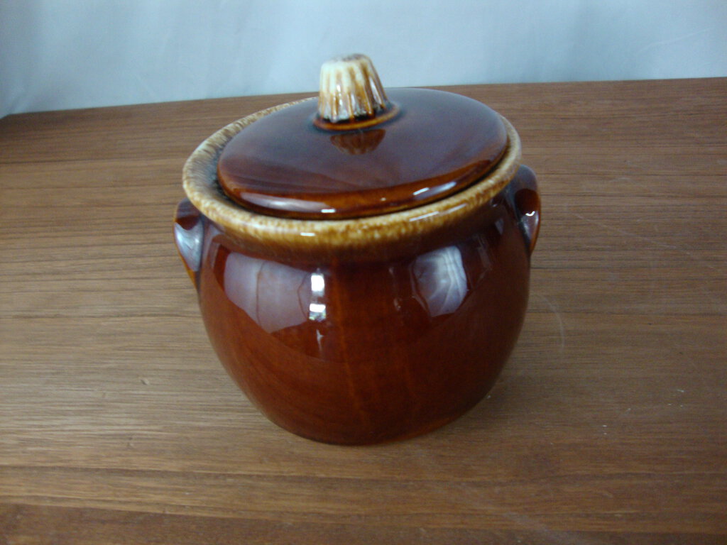 Vintage Hull Oven Proof USA Brown Drip Glaze Sugar Bowl with Lid