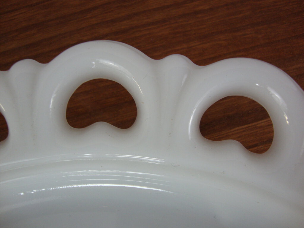 Vintage Anchor Hawking store lace edge Milk glass