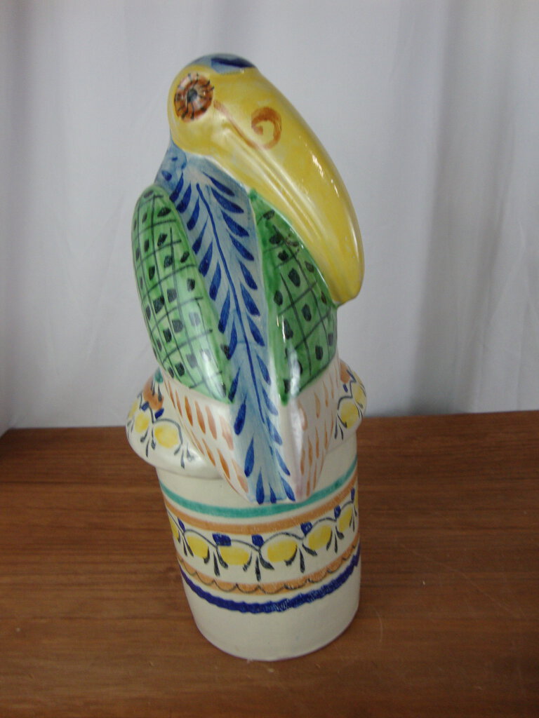 Vintage Mexico Pottery Talavera Style Canister Jar with Toucan Bird Lid