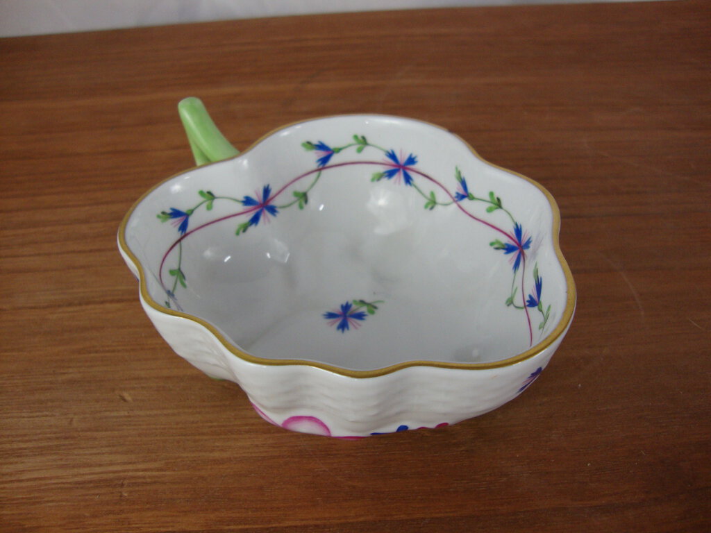 Vintage Herend Hungary Handpainted Blue Garland Leaf Petite Trinket Dish