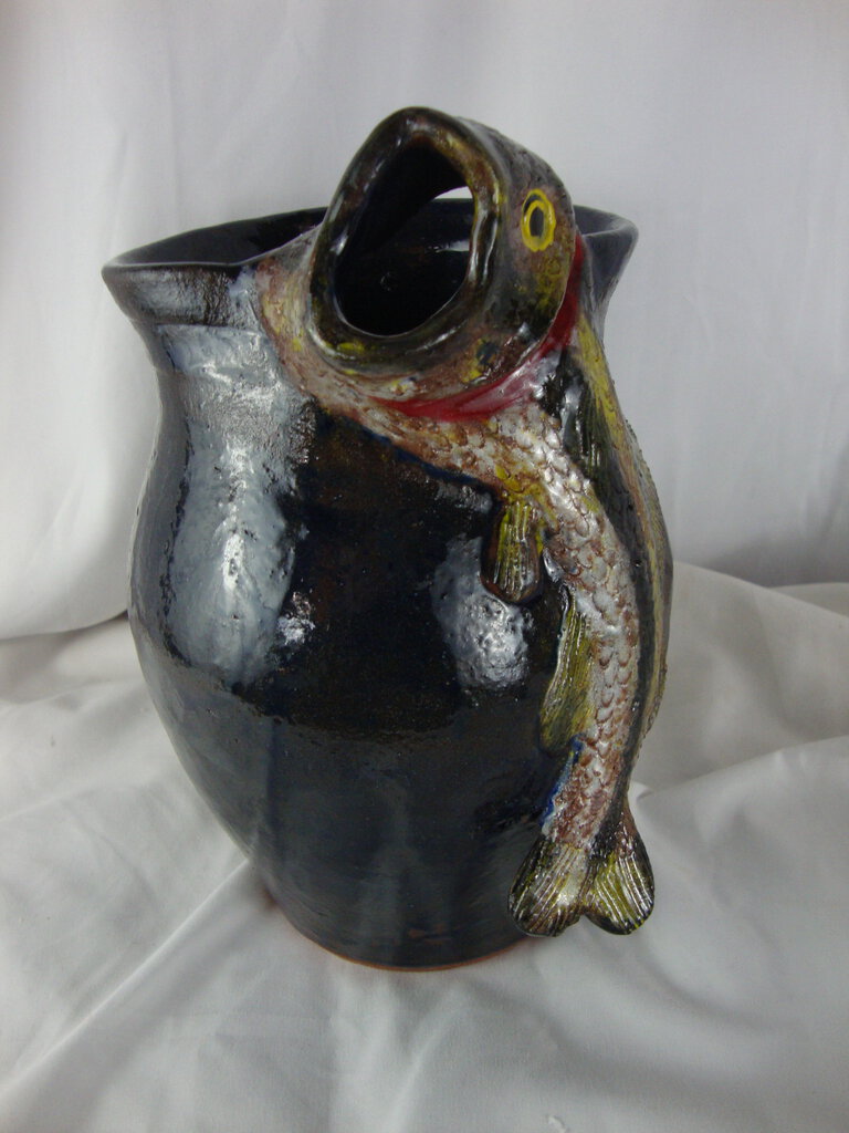 Mike Craven Folk Art Pottery Trout Spout Pitcher