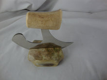 Load image into Gallery viewer, Alaska Legend Ulu Utility Knife Cutting Tool with Antler Cream/Burgundy Handle with Cream/Green Chubby Base
