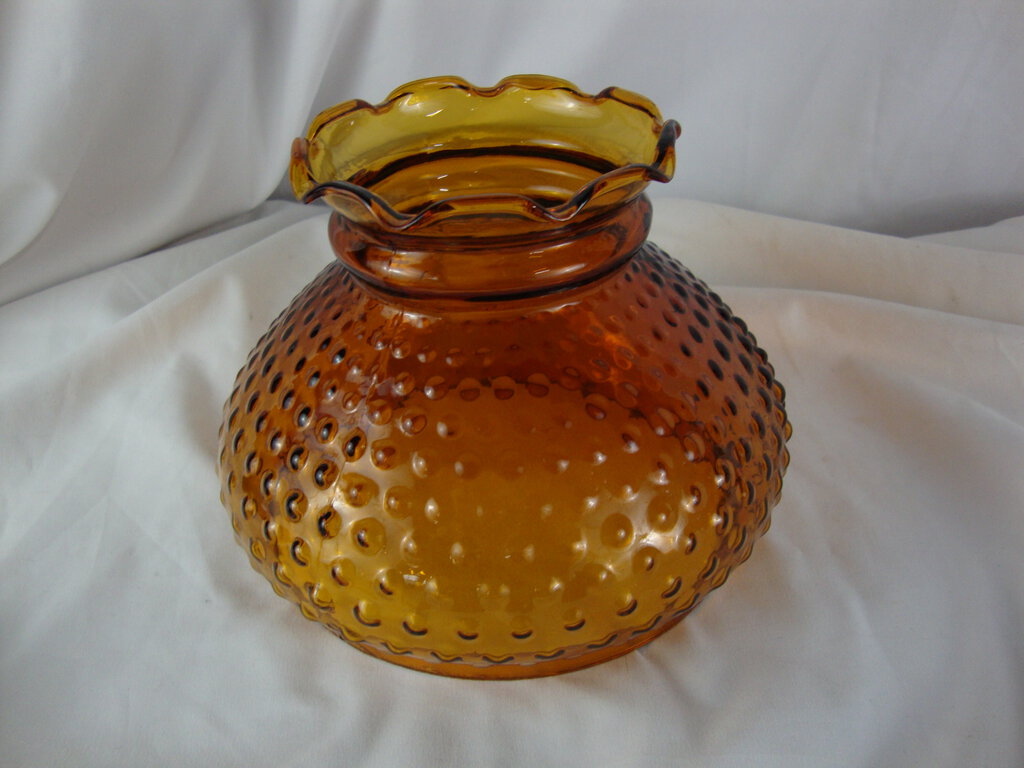 Vintage Amber Hobnail Glass Ruffled Top Lamp Shade