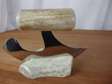 Load image into Gallery viewer, Ulu Pointed End Cream/Grey Rectangle Handle with Irregular Knobby Cream/Grey Base
