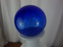 Load image into Gallery viewer, Vintage White Clear Glass Liquor Decanter with Cobalt Blue Ball Stopper
