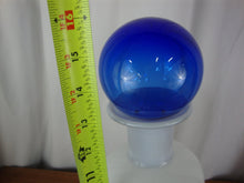 Load image into Gallery viewer, Vintage White Clear Glass Liquor Decanter with Cobalt Blue Ball Stopper
