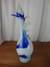 Load image into Gallery viewer, MCM White Cobalt Blue Blown Glass Liquor Decanter with Flame Stopper
