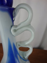 Load image into Gallery viewer, MCM White Cobalt Blue Blown Glass Liquor Decanter with Flame Stopper
