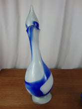 Load image into Gallery viewer, MCM White Cobalt Blue Blown Glass Liquor Decanter with Flame Stopper
