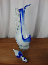 Load image into Gallery viewer, MCM White Cobalt Blue Blown Glass Liquor Decanter with Flame Stopper
