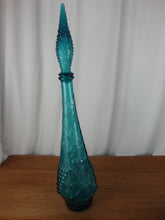 Load image into Gallery viewer, Vintage Empoli Turquoise Fruit Motif Tall Genie Decanter with Bubble Stopper
