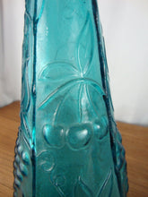 Load image into Gallery viewer, Vintage Empoli Turquoise Fruit Motif Tall Genie Decanter with Bubble Stopper
