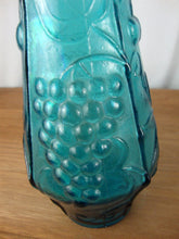 Load image into Gallery viewer, Vintage Empoli Turquoise Fruit Motif Tall Genie Decanter with Bubble Stopper
