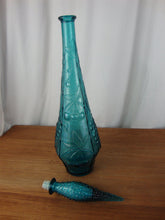 Load image into Gallery viewer, Vintage Empoli Turquoise Fruit Motif Tall Genie Decanter with Bubble Stopper
