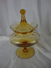 Load image into Gallery viewer, Vintage Empoli Amber Glass Circus Tent Apothecary Lidded Jar
