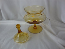 Load image into Gallery viewer, Vintage Empoli Amber Glass Circus Tent Apothecary Lidded Jar
