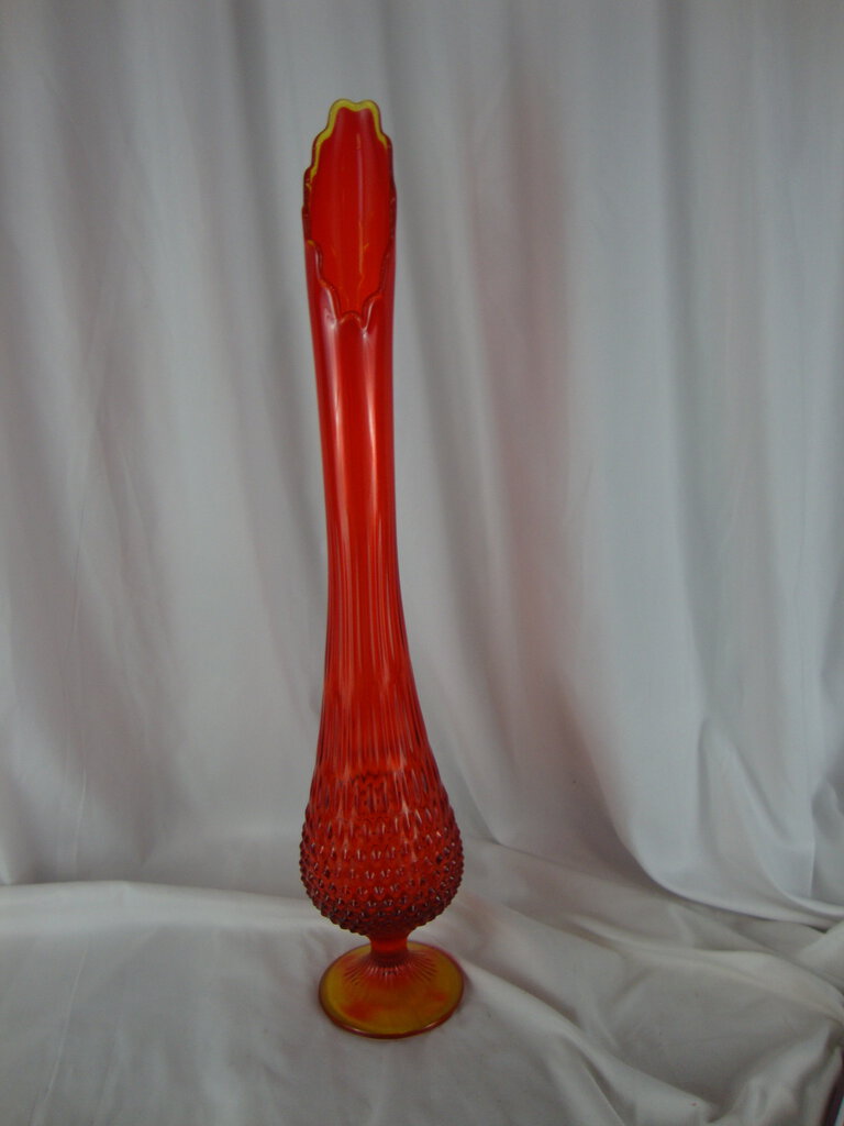 Vintage Fenton Art Glass Amberina Hobnail Stretch Swung Pedestal Tall Vase