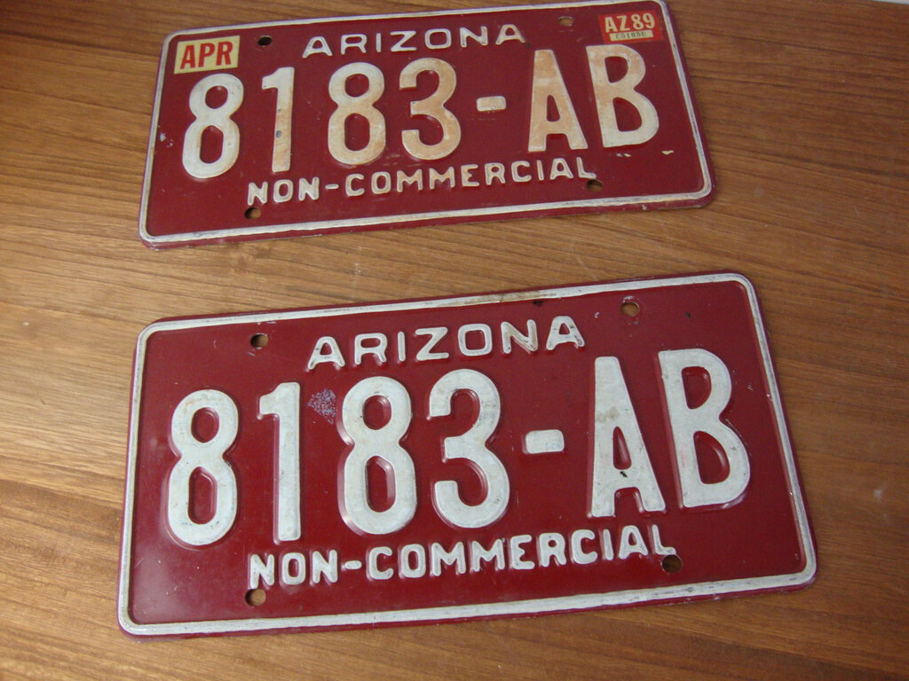 1989 Arizona Non-Commercial 8183-AB Automobile License Plate Tag Matched Pair