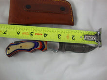 Load image into Gallery viewer, Custom Damascus Style Folding 3&quot; Blade Knife with Red/White/Blue Handle with Sheath
