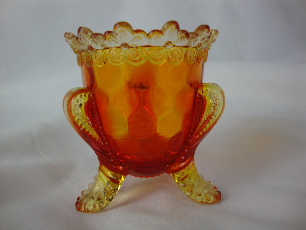 Vintage Degenhart Amberina Glass Floral Edged Tooth Pick Holder