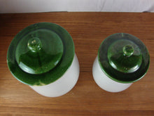 Load image into Gallery viewer, Vintage McCoy Stoneware White Canisters with Green Lids Set of 2
