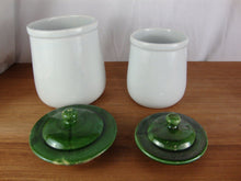 Load image into Gallery viewer, Vintage McCoy Stoneware White Canisters with Green Lids Set of 2
