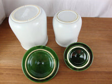 Load image into Gallery viewer, Vintage McCoy Stoneware White Canisters with Green Lids Set of 2
