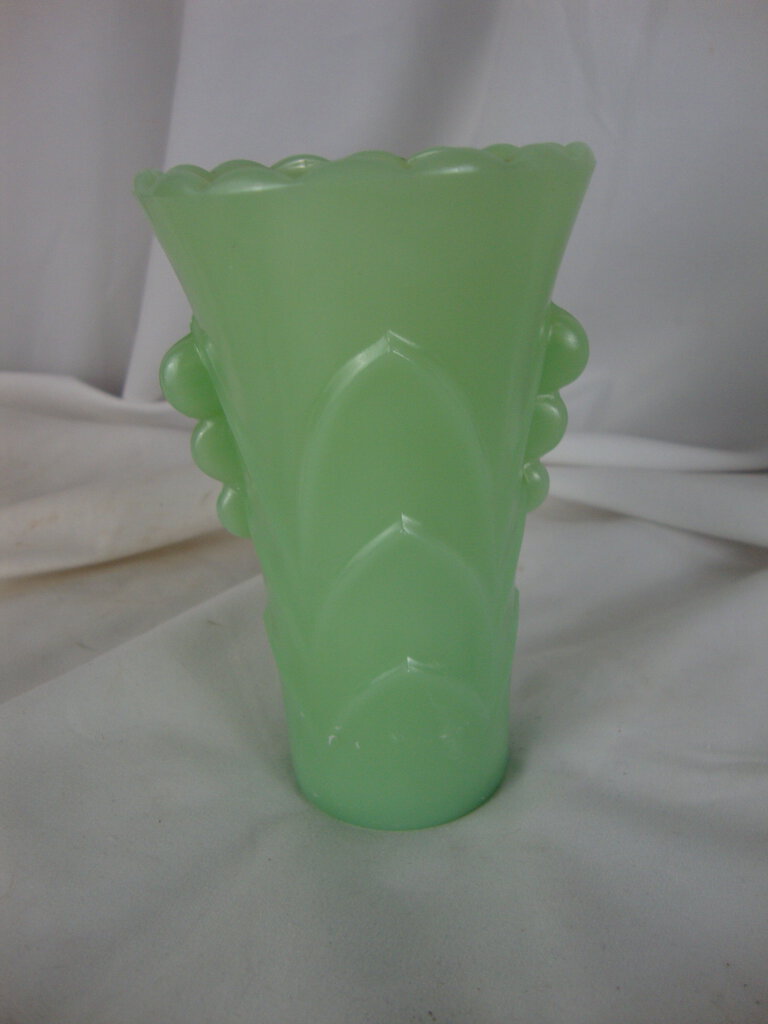 Vintage Fire King Jadeite Art Deco Leaf Vase