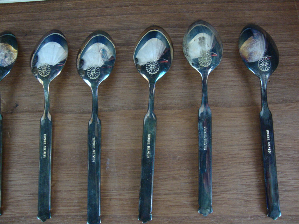 Vintage Azuma Nickel Silver Demitasse Spoons with Teal Lucite