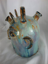 Load image into Gallery viewer, Marvin Bailey Potter Folk Art Streaked Devil Double Spout Ugly Face Jug
