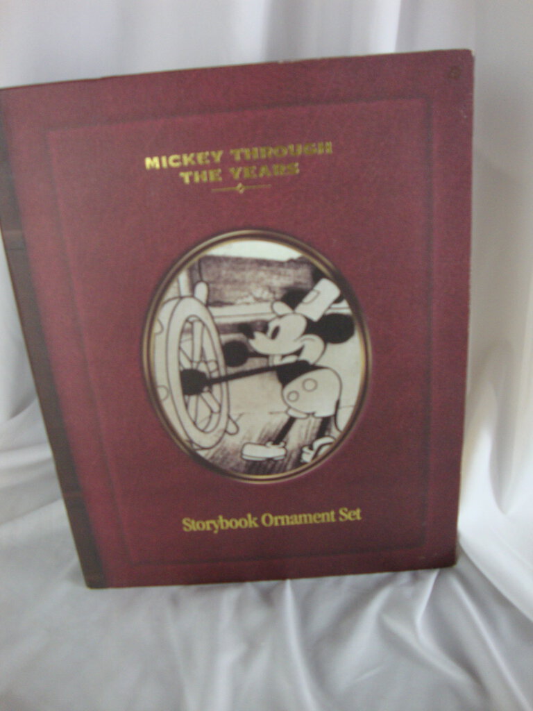 Walt Disney Mickey Through The Years 20117 NIB 6 Piece Ornament Set in Faux Book