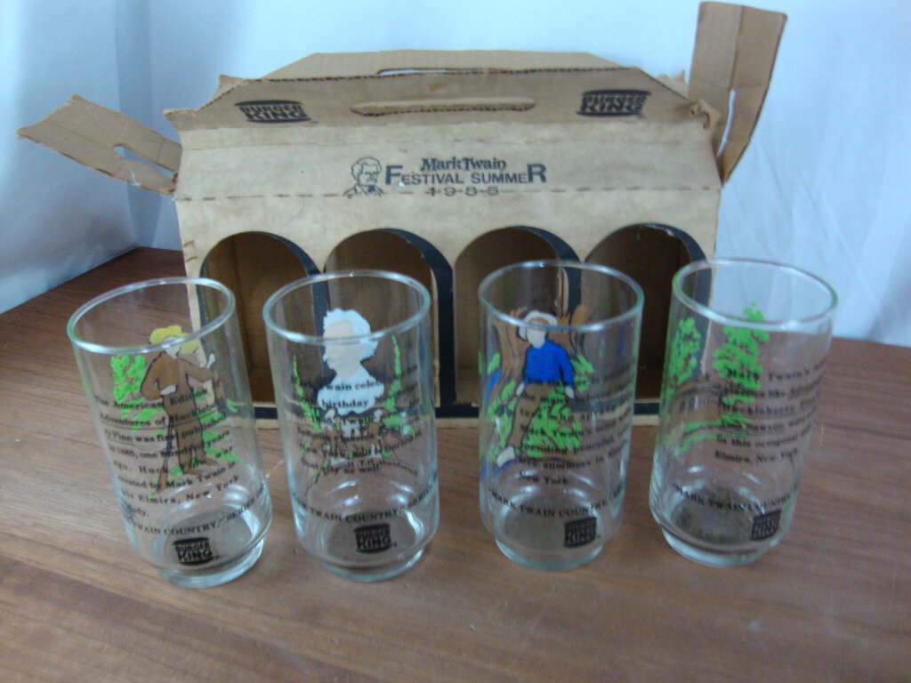 1985 Burger King Mark Twain Festival Summer Souvenir Glasses Set of 4