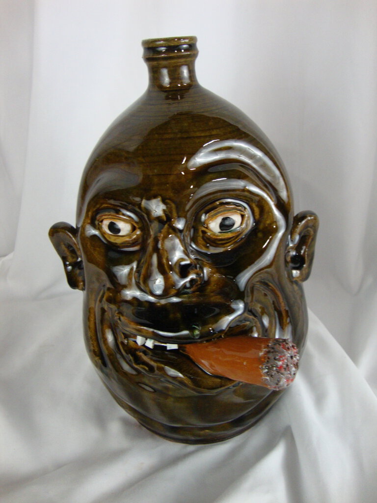 Marvin Bailey Olive Green 11 Inch Cigar Chomping Ugly Face Jug