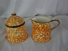 Load image into Gallery viewer, Vintage Stangl Pottery Town &amp; Country Orange Sponge Ware Covered Sugar Bowl &amp; Creamer Table Set
