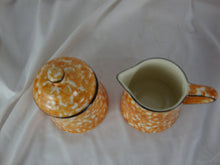 Load image into Gallery viewer, Vintage Stangl Pottery Town &amp; Country Orange Sponge Ware Covered Sugar Bowl &amp; Creamer Table Set
