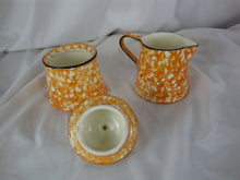 Load image into Gallery viewer, Vintage Stangl Pottery Town &amp; Country Orange Sponge Ware Covered Sugar Bowl &amp; Creamer Table Set
