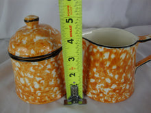 Load image into Gallery viewer, Vintage Stangl Pottery Town &amp; Country Orange Sponge Ware Covered Sugar Bowl &amp; Creamer Table Set
