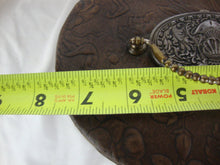 Load image into Gallery viewer, Antique Floral Tooled Leather Victorian Collar Box with Inset Metal Top Pin Holder
